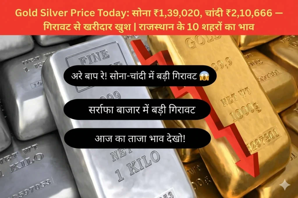 Gold Silver Price Today: सोना ₹1,39,020, चांदी ₹2,10,666 — गिरावट से खरीदार खुश | राजस्थान के 10 शहरों का भाव, बाजार क्यों टूटा? आगे क्या होगा